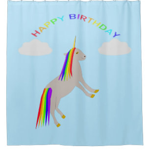 Fantasy Birthday Unicorn Rainbow and Clouds Shower Curtain