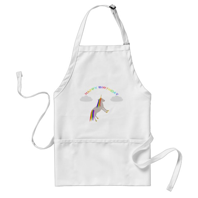 Fantasy Birthday Unicorn Rainbow and Clouds Standard Apron (Front)