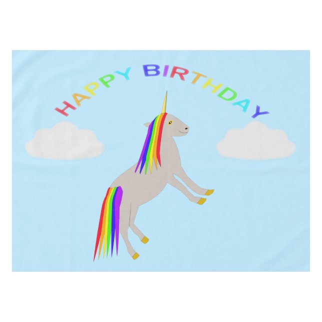 Fantasy Birthday Unicorn Rainbow and Clouds Tablecloth (Front (Horizontal))
