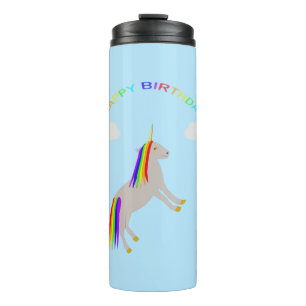 Fantasy Birthday Unicorn Rainbow and Clouds Thermal Tumbler