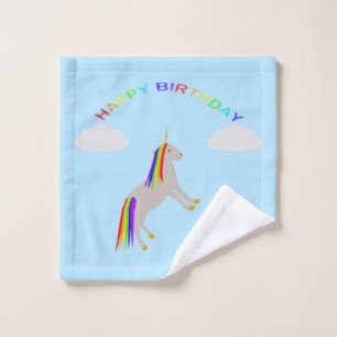 Fantasy Birthday Unicorn Rainbow and Clouds Wash Cloth