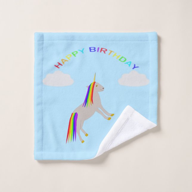 Fantasy Birthday Unicorn Rainbow and Clouds Wash Cloth (Wash Cloth)