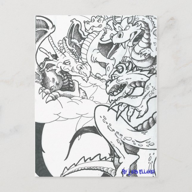 Fantasy Black And White Dragons Postcard (Front)