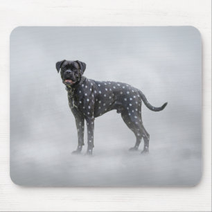 Fantasy Black Boxer Dog With Silver PolkaDots Mouse Mat