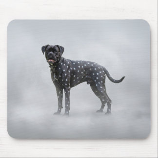 Fantasy Black Boxer Dog With Silver PolkaDots Mouse Mat