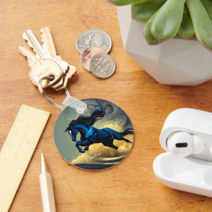 Fantasy Black Stallion in Desert Key Ring