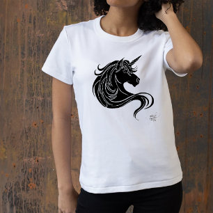 Fantasy Black Tribal Unicorn White Minimalist T-Shirt
