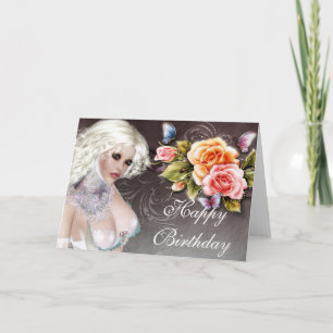 Fantasy Blonde with Roses Birthday Card 1