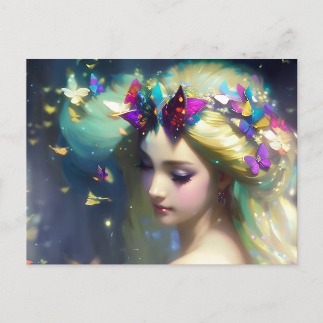 Fantasy Blonde Woman and Butterflies Postcard (Front)