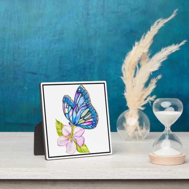 Fantasy Blue Butterfly on Apple Blossom Plaque (Insitu)