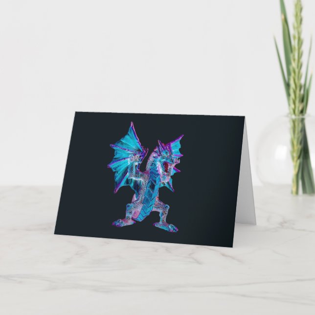 Fantasy Blue Fire Dragon Greeting Card (Front)