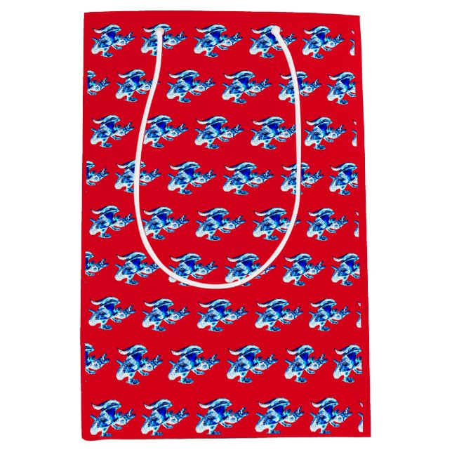 Fantasy Blue Frost Dragon – Mythical Creature Red Medium Gift Bag (Front)