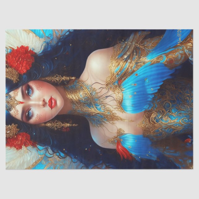 Fantasy Blue Water Fairy Mermaid Decoupage Tissue Paper (Front)