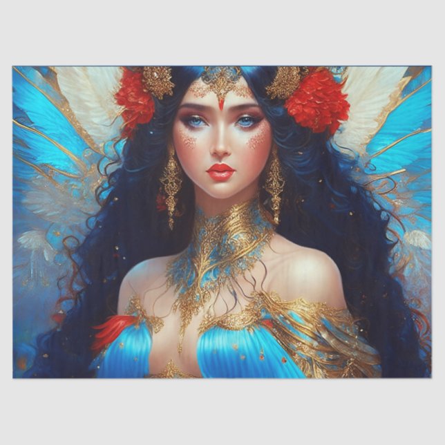 Fantasy Blue Water Fairy Mermaid Decoupage Tissue Paper (Front)