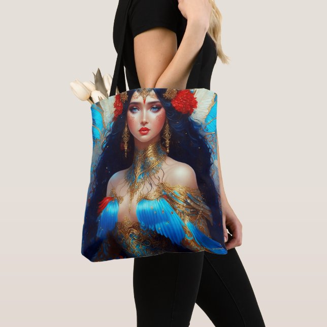 Fantasy Blue Water Fairy Mermaid Tote Bag (Close Up)
