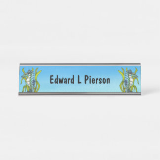 Fantasy Blue White Seahorses Green Seaweed Blues Desk Name Plate