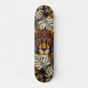 Fantasy Boho Jungle Tiger Head Mixed Media  Skateboard
