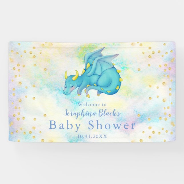 Fantasy Boys Blue Dragon Baby Shower Banner (Horizontal)