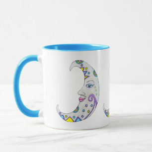 Fantasy Brightly Coloured Crescent Moons Faces Mug