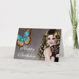 Fantasy Brunette with Butterfly Birthday Card
