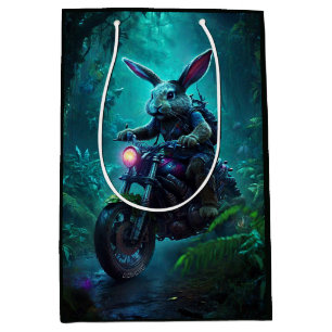 Fantasy Bunny Rabbit In Motorcycle Medium Gift Bag