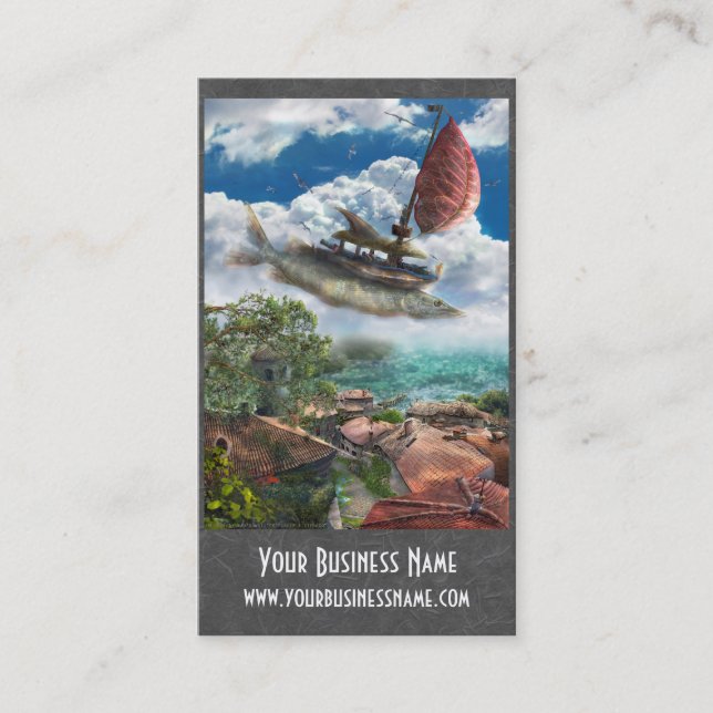 Fantasy Business Card with flying unique ship (Front)