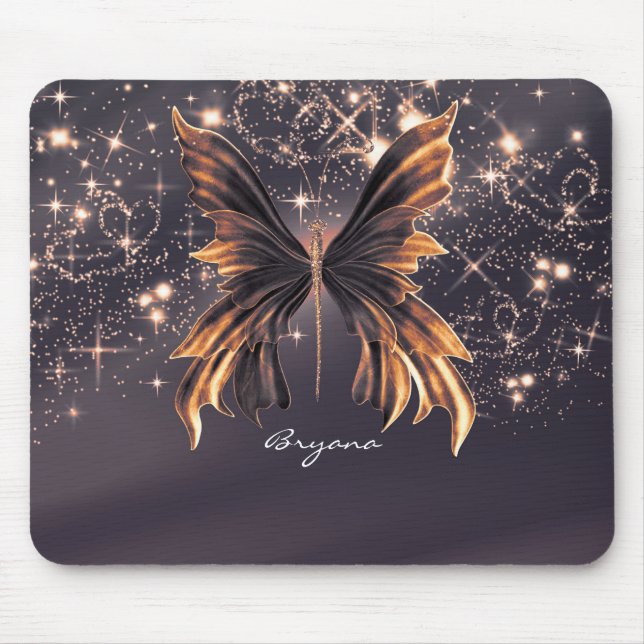 Fantasy Butterfly Gold Sparkle Mouse Mat (Front)