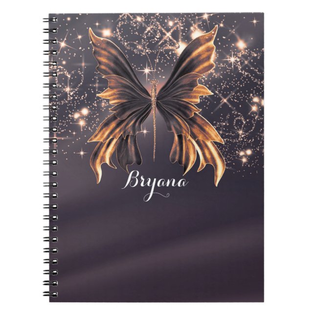 Fantasy Butterfly Gold Sparkle Notebook (Front)