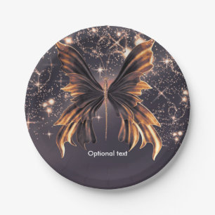 Fantasy Butterfly Gold Sparkle Paper Plate