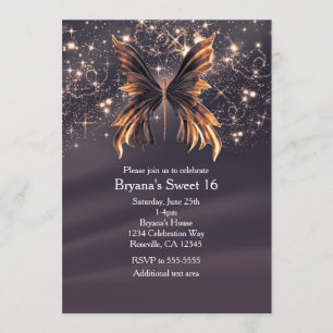 Fantasy Butterfly Gold Sparkle Party Invitation