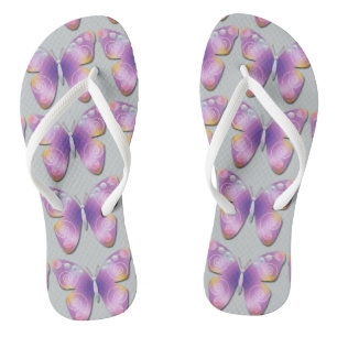 Fantasy Butterfly on Light Grey Flip Flops
