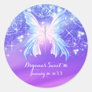 Fantasy Butterfly Pink & Purple Sparkle Classic Round Sticker