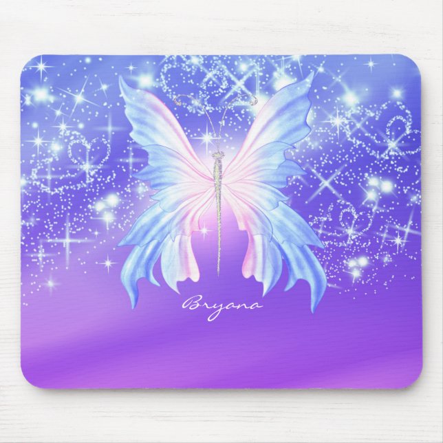 Fantasy Butterfly Pink & Purple Sparkle Mouse Mat (Front)