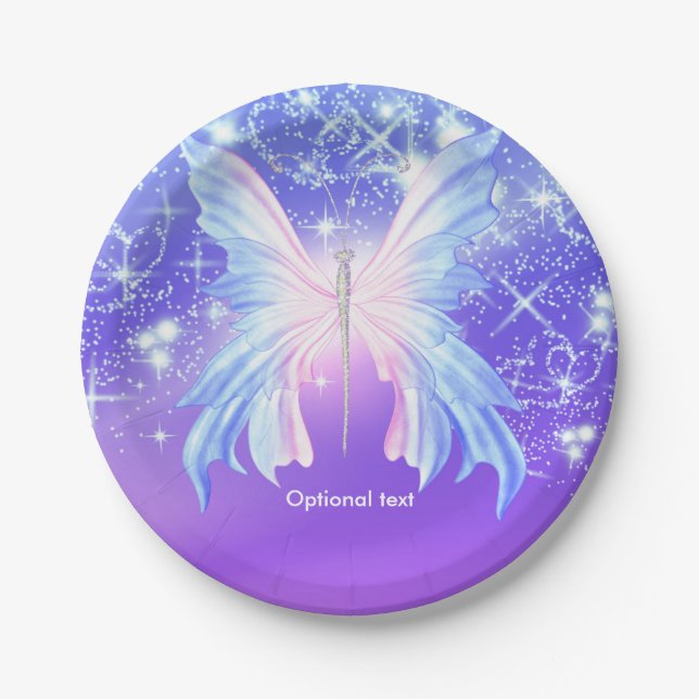 Fantasy Butterfly Pink & Purple Sparkle Paper Plate (Front)