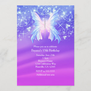 Fantasy Butterfly Pink & Purple Sparkle Party Invitation