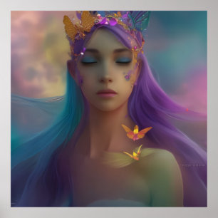 fantasy Butterfly wings Girl purple pink teal 2 Poster