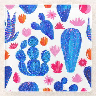 Fantasy Cacti: Decorative Seamless Pattern. Glass Coaster