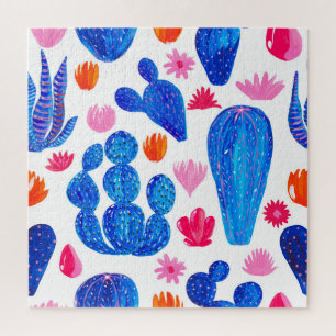Fantasy Cacti: Decorative Seamless Pattern. Jigsaw Puzzle