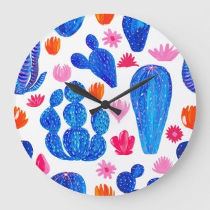 Fantasy Cacti: Decorative Seamless Pattern. Large Clock