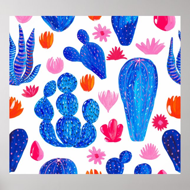 Fantasy Cacti: Decorative Seamless Pattern. Poster (Front)