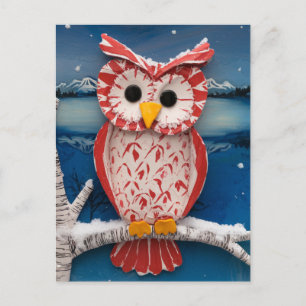 Fantasy Candy cane Owl encaustic birch tree Postcard