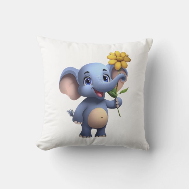 Fantasy Cartoon Elephant Throw Pillow (Front)