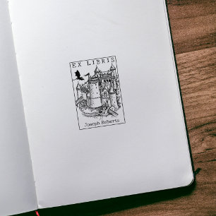 Fantasy Castle Dragon, Vintage Ex Libris Book Rubber Stamp