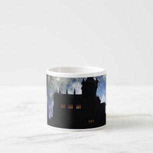 Fantasy castle during night espresso cup