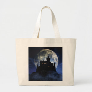 Fantasy castle during night large tote bag