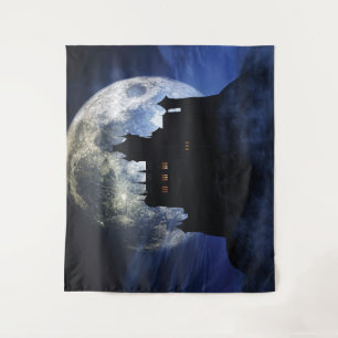 Fantasy castle during night tapestry