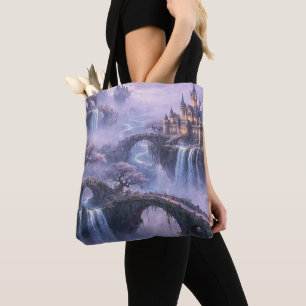 Fantasy Castle Surreal Landscape Lavender Blue Tote Bag