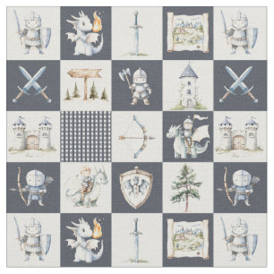 Fantasy castle with dragons and knights baby boy fabric
