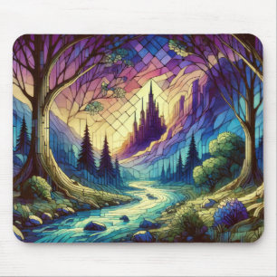 Fantasy Castle with Enchanted Forest and River Mouse Mat
