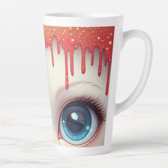 Fantasy Cat Blue Eyes With Dripping Latte Mug (Right)